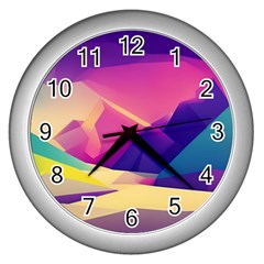 Abstract Geometric Landscape Art 3d Render Wall Clock (silver) by Pakemis