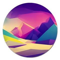 Abstract Geometric Landscape Art 3d Render Magnet 5  (round) by Pakemis