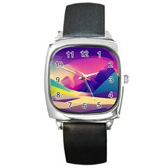 Abstract Geometric Landscape Art 3d Render Square Metal Watch by Pakemis