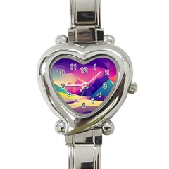 Abstract Geometric Landscape Art 3d Render Heart Italian Charm Watch by Pakemis