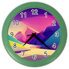 Abstract Geometric Landscape Art 3d Render Color Wall Clock by Pakemis