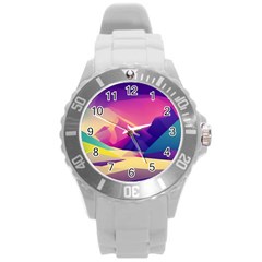 Abstract Geometric Landscape Art 3d Render Round Plastic Sport Watch (l) by Pakemis