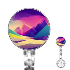 Abstract Geometric Landscape Art 3d Render Stainless Steel Nurses Watch by Pakemis