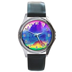 Abstract Geometric Landscape Art 3d Round Metal Watch by Pakemis