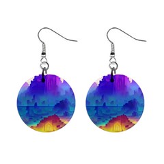 Abstract Geometric Landscape Art 3d Mini Button Earrings by Pakemis