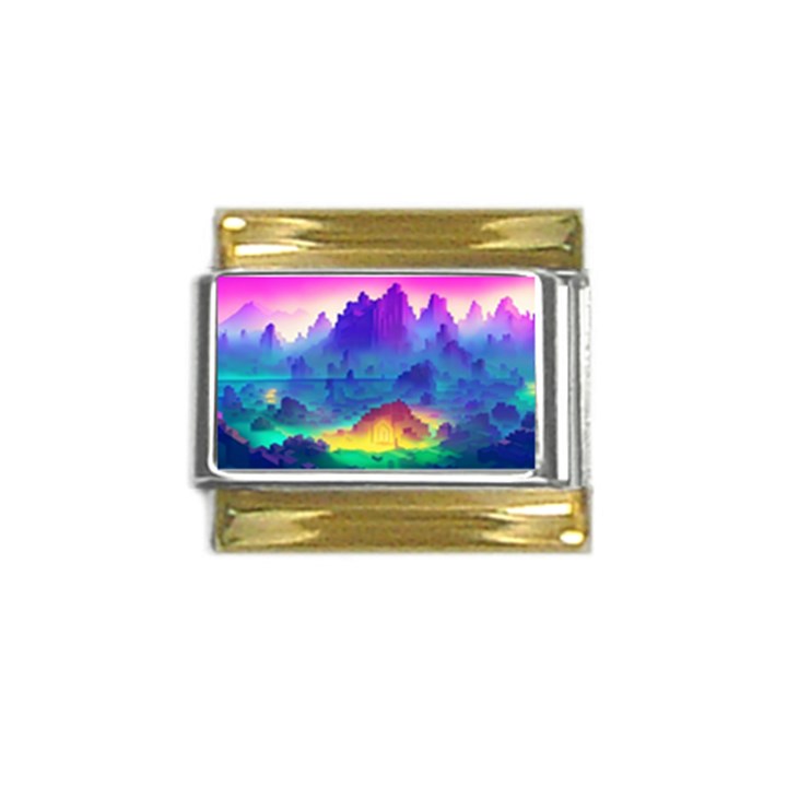 Abstract Geometric Landscape Art 3d Gold Trim Italian Charm (9mm)