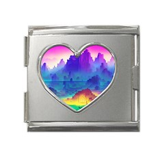 Abstract Geometric Landscape Art 3d Mega Link Heart Italian Charm (18mm) by Pakemis