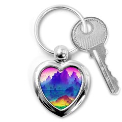 Abstract Geometric Landscape Art 3d Key Chain (heart) by Pakemis