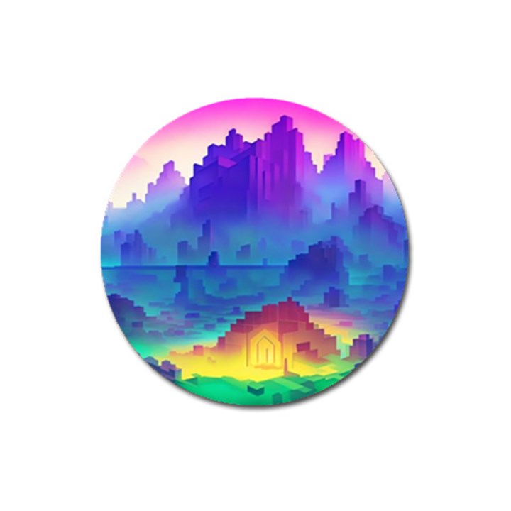 Abstract Geometric Landscape Art 3d Magnet 3  (Round)