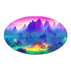 Abstract Geometric Landscape Art 3d Oval Magnet