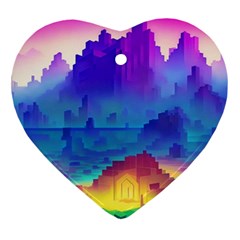 Abstract Geometric Landscape Art 3d Heart Ornament (two Sides) by Pakemis