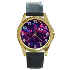 Space Futuristic Shiny Abstraction Round Gold Metal Watch