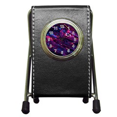 Space Futuristic Shiny Abstraction Pen Holder Desk Clock