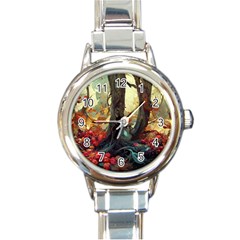 Abstract Texture Forest Trees Fruits Nature Leaves Round Italian Charm Watch by Pakemis