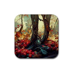 Abstract Texture Forest Trees Fruits Nature Leaves Rubber Coaster (square) by Pakemis