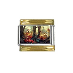 Abstract Texture Forest Trees Fruits Nature Leaves Gold Trim Italian Charm (9mm)