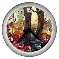 Abstract Texture Forest Trees Fruits Nature Leaves Wall Clock (silver) by Pakemis