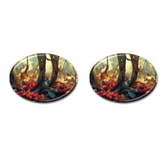 Abstract Texture Forest Trees Fruits Nature Leaves Cufflinks (oval) by Pakemis