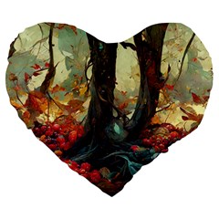 Abstract Texture Forest Trees Fruits Nature Leaves Large 19  Premium Flano Heart Shape Cushions by Pakemis