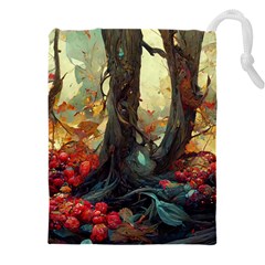 Abstract Texture Forest Trees Fruits Nature Leaves Drawstring Pouch (5xl) by Pakemis