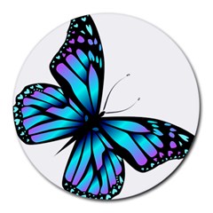 Blue And Pink Butterfly Illustration, Monarch Butterfly Cartoon Blue, Cartoon Blue Butterfly Free Pn Round Mousepad by asedoi