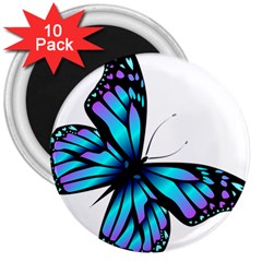 Blue And Pink Butterfly Illustration, Monarch Butterfly Cartoon Blue, Cartoon Blue Butterfly Free Pn 3  Magnets (10 Pack) 