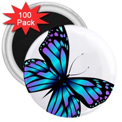 Blue And Pink Butterfly Illustration, Monarch Butterfly Cartoon Blue, Cartoon Blue Butterfly Free Pn 3  Magnets (100 Pack)