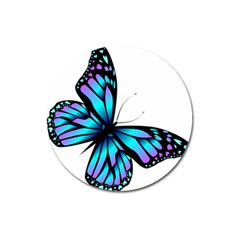 Blue And Pink Butterfly Illustration, Monarch Butterfly Cartoon Blue, Cartoon Blue Butterfly Free Pn Magnet 3  (round) by asedoi