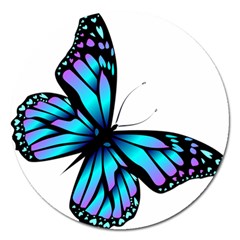 Blue And Pink Butterfly Illustration, Monarch Butterfly Cartoon Blue, Cartoon Blue Butterfly Free Pn Magnet 5  (round) by asedoi