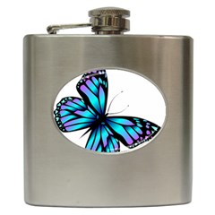 Blue And Pink Butterfly Illustration, Monarch Butterfly Cartoon Blue, Cartoon Blue Butterfly Free Pn Hip Flask (6 Oz)