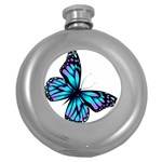 Blue And Pink Butterfly Illustration, Monarch Butterfly Cartoon Blue, Cartoon Blue Butterfly Free Pn Round Hip Flask (5 oz) Front