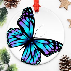 Blue And Pink Butterfly Illustration, Monarch Butterfly Cartoon Blue, Cartoon Blue Butterfly Free Pn Round Ornament (two Sides)