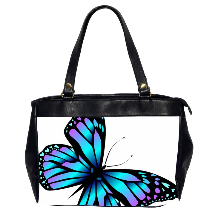 Blue And Pink Butterfly Illustration, Monarch Butterfly Cartoon Blue, Cartoon Blue Butterfly Free Pn Oversize Office Handbag (2 Sides)