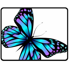 Blue And Pink Butterfly Illustration, Monarch Butterfly Cartoon Blue, Cartoon Blue Butterfly Free Pn Fleece Blanket (medium) by asedoi