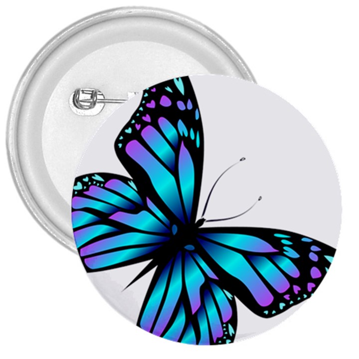 Blue And Pink Butterfly Illustration, Monarch Butterfly Cartoon Blue, Cartoon Blue Butterfly Free Pn 3  Buttons