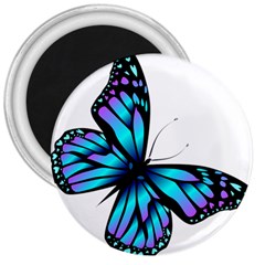 Blue And Pink Butterfly Illustration, Monarch Butterfly Cartoon Blue, Cartoon Blue Butterfly Free Pn 3  Magnets by asedoi