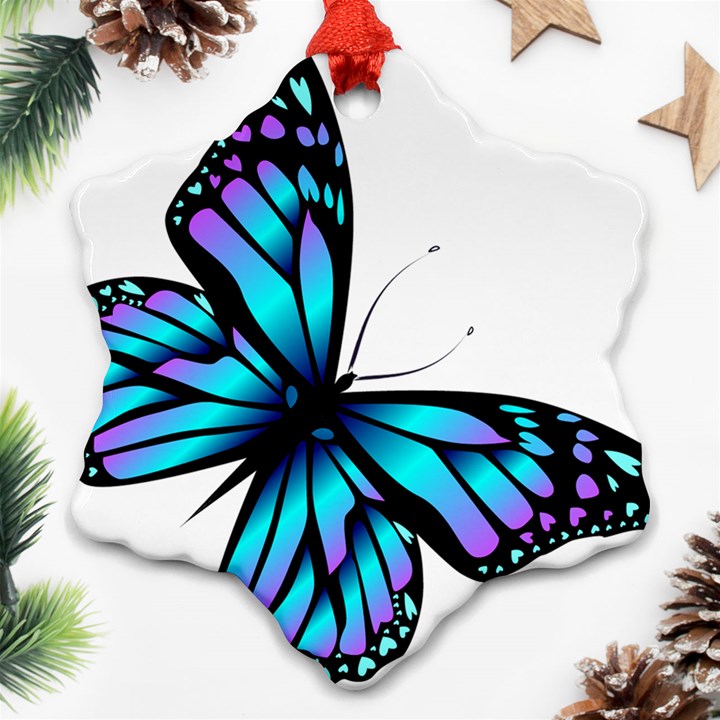 Blue And Pink Butterfly Illustration, Monarch Butterfly Cartoon Blue, Cartoon Blue Butterfly Free Pn Ornament (Snowflake)