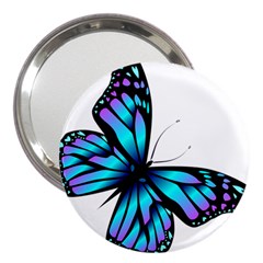 Blue And Pink Butterfly Illustration, Monarch Butterfly Cartoon Blue, Cartoon Blue Butterfly Free Pn 3  Handbag Mirrors by asedoi