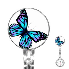 Blue And Pink Butterfly Illustration, Monarch Butterfly Cartoon Blue, Cartoon Blue Butterfly Free Pn Stainless Steel Nurses Watch by asedoi