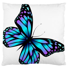 Blue And Pink Butterfly Illustration, Monarch Butterfly Cartoon Blue, Cartoon Blue Butterfly Free Pn Large Flano Cushion Case (one Side) by asedoi