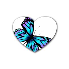 Blue And Pink Butterfly Illustration, Monarch Butterfly Cartoon Blue, Cartoon Blue Butterfly Free Pn Rubber Heart Coaster (4 Pack) by asedoi