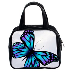 Blue And Pink Butterfly Illustration, Monarch Butterfly Cartoon Blue, Cartoon Blue Butterfly Free Pn Classic Handbag (two Sides) by asedoi