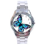 Blue And Pink Butterfly Illustration, Monarch Butterfly Cartoon Blue, Cartoon Blue Butterfly Free Pn Stainless Steel Analogue Watch Front