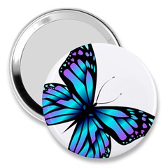 Blue And Pink Butterfly Illustration, Monarch Butterfly Cartoon Blue, Cartoon Blue Butterfly Free Pn 3  Handbag Mirrors by asedoi