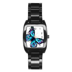 Blue And Pink Butterfly Illustration, Monarch Butterfly Cartoon Blue, Cartoon Blue Butterfly Free Pn Stainless Steel Barrel Watch by asedoi