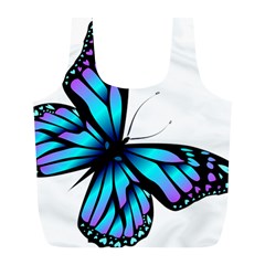 Blue And Pink Butterfly Illustration, Monarch Butterfly Cartoon Blue, Cartoon Blue Butterfly Free Pn Full Print Recycle Bag (l)