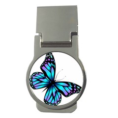 Blue And Pink Butterfly Illustration, Monarch Butterfly Cartoon Blue, Cartoon Blue Butterfly Free Pn Money Clips (round)  by asedoi