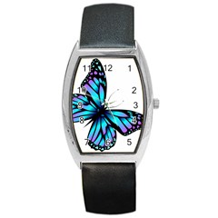 Blue And Pink Butterfly Illustration, Monarch Butterfly Cartoon Blue, Cartoon Blue Butterfly Free Pn Barrel Style Metal Watch by asedoi