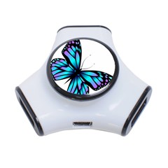 Blue And Pink Butterfly Illustration, Monarch Butterfly Cartoon Blue, Cartoon Blue Butterfly Free Pn 3-port Usb Hub