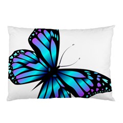 Blue And Pink Butterfly Illustration, Monarch Butterfly Cartoon Blue, Cartoon Blue Butterfly Free Pn Pillow Case (two Sides) by asedoi